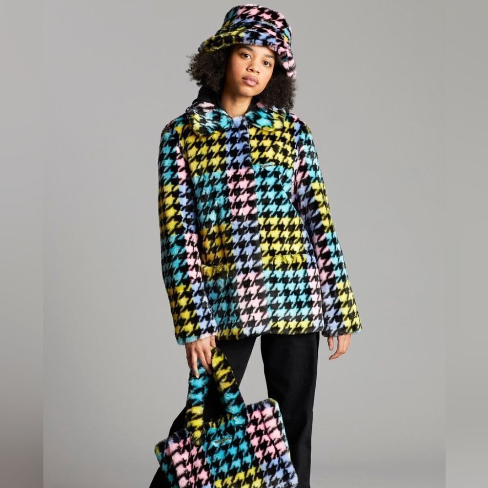 Teddy Fresh Pastel Houndstooth Teddy Coat Size Small